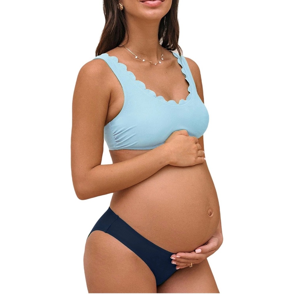 Cupshe Maternity Scalloped Bikini Set Light Blue Dark Blue Size M DKA12C4J002ST